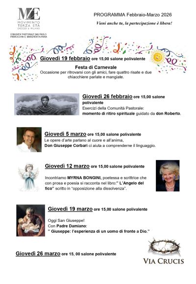 PROGRAMMA FEBBRAIO MARZO DELLA PARROCCHIA SANTA MARGHERITA PAINA -COMUNITA’ PASTORALE SAN PAOLO